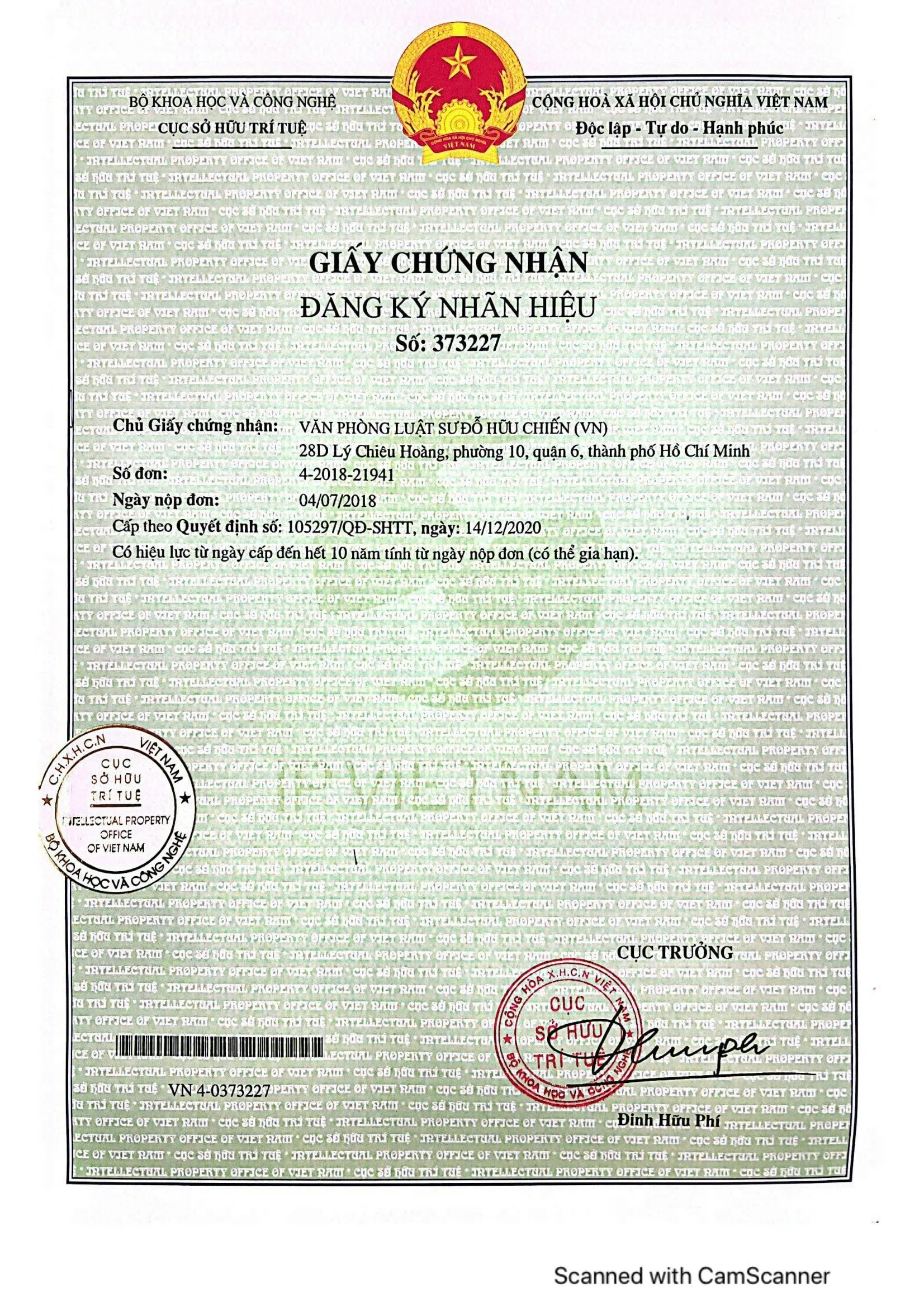 Chứng nhận cho Giấy đăng ký bảo hộ quyền sở hữu trí tuệ HỆ SINH THÁI KA