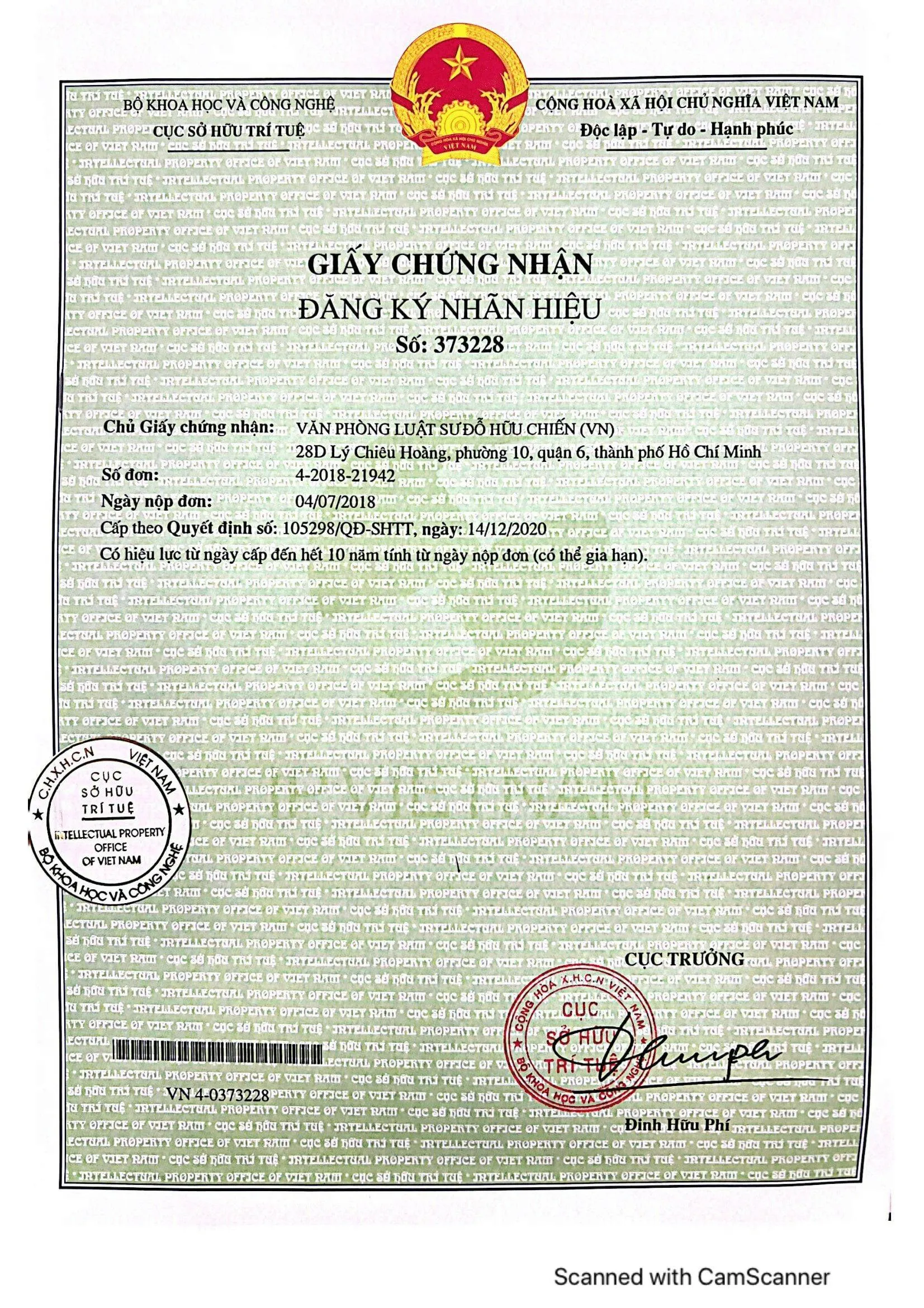 Chứng nhận cho Giấy đăng ký bảo hộ quyền sở hữu trí tuệ HỆ SINH THÁI KA